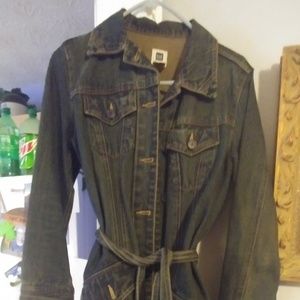 Full-length denim trench coat